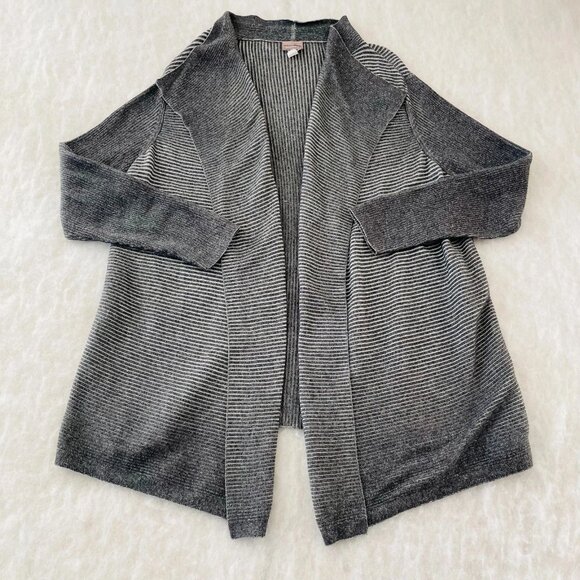 Chico's Womens Gray Ribbed Knit Open Waterfall Front Cardigan Sweater Sz 2 US L - Picture 1 of 11